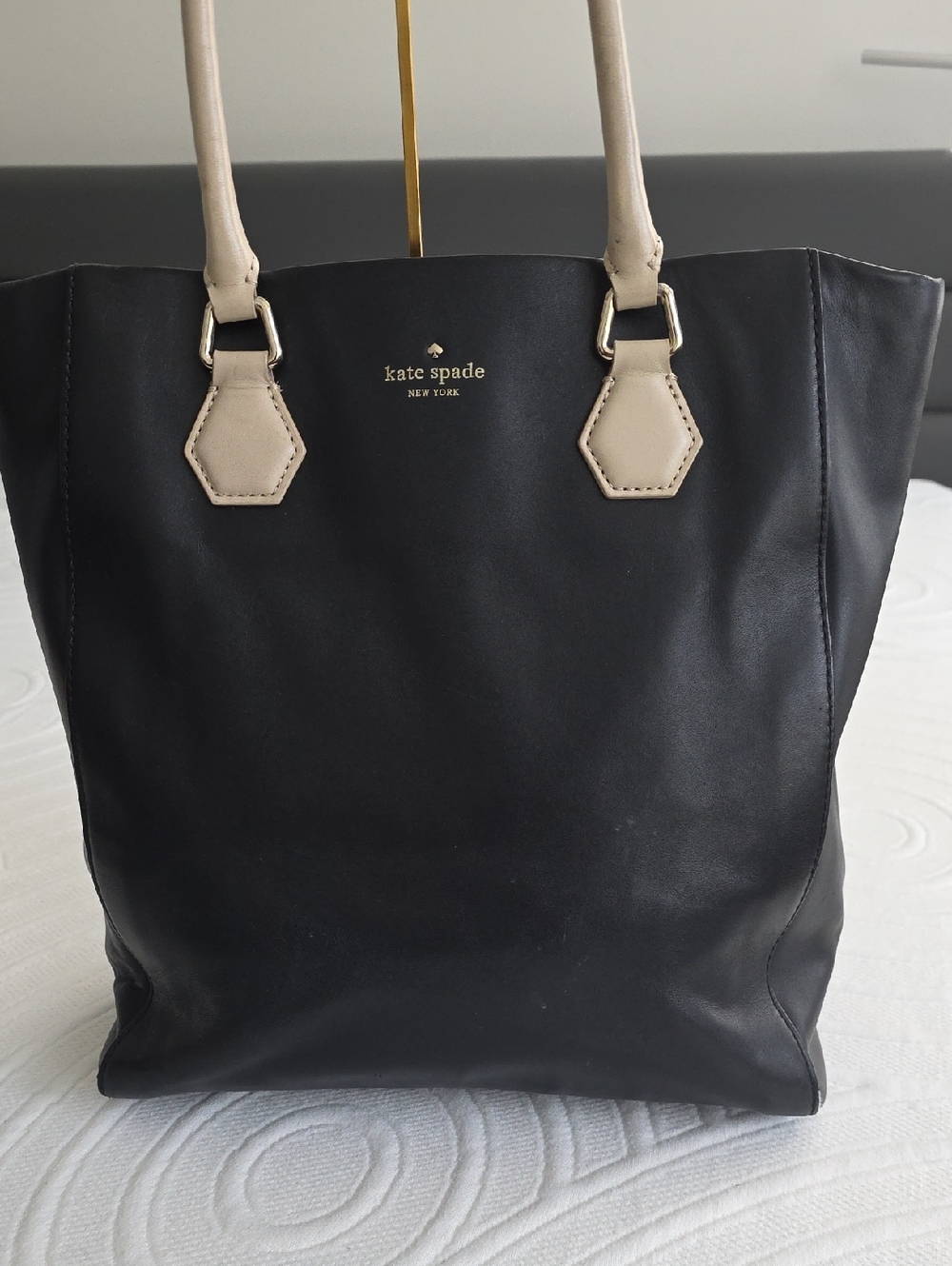 kate spade Black Tote with Cream Handles
